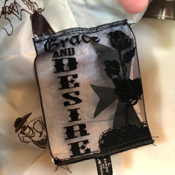 Grace and Desire Swing Coat Jacket Blue Pleated Ruffle Sz L Short Sleeve w/ Bow - Picture 10 of 13